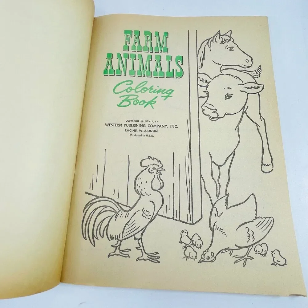 Farm Animals Coloring Book Western Publishing 1960 Vintage Paperback Uncolored